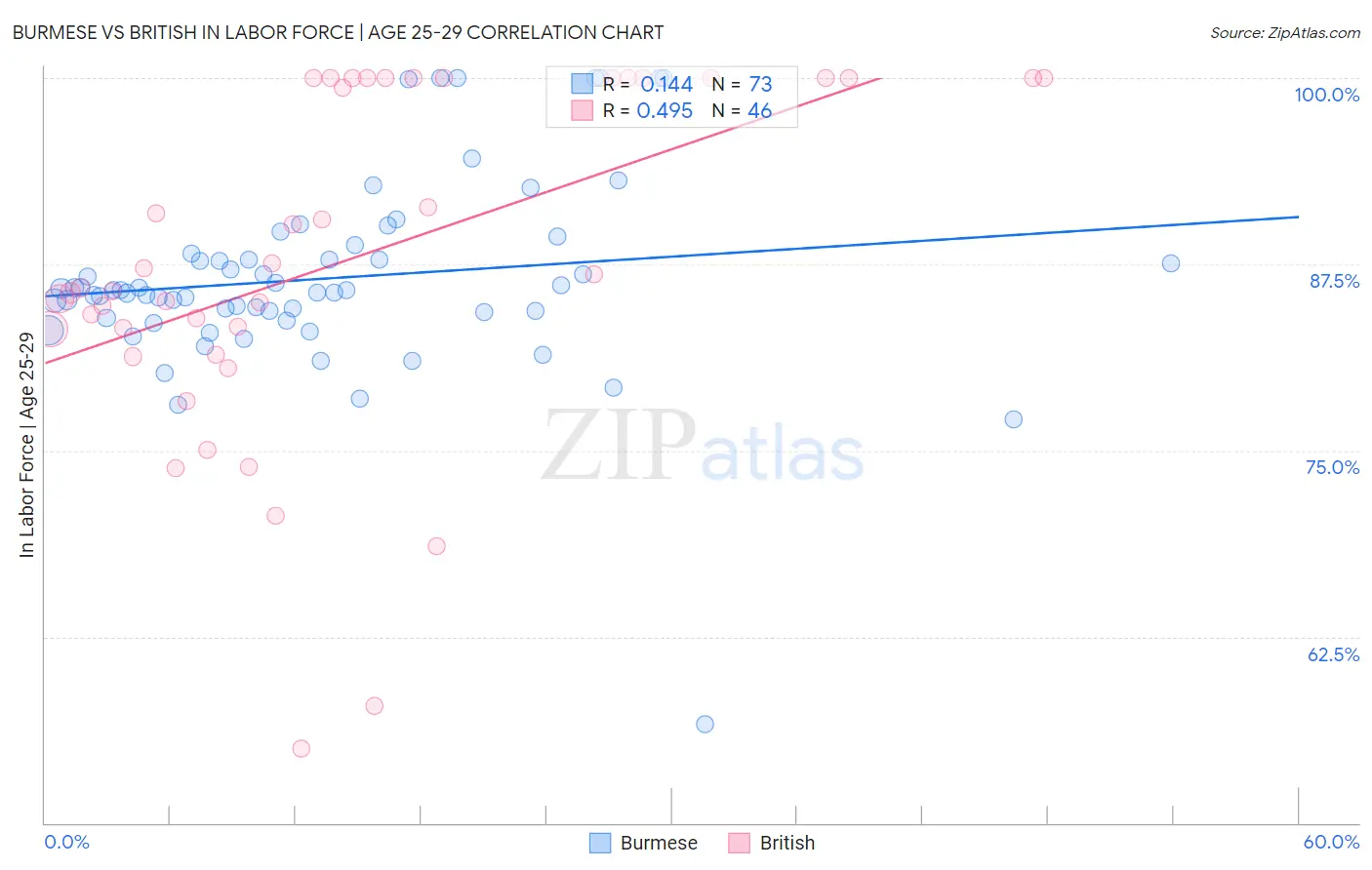 Burmese vs British In Labor Force | Age 25-29