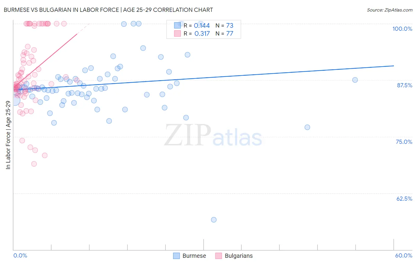 Burmese vs Bulgarian In Labor Force | Age 25-29