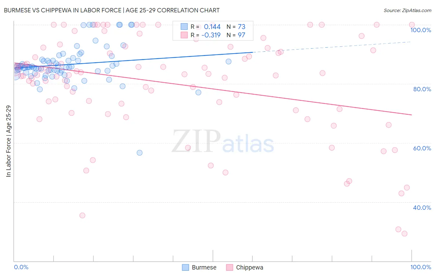 Burmese vs Chippewa In Labor Force | Age 25-29