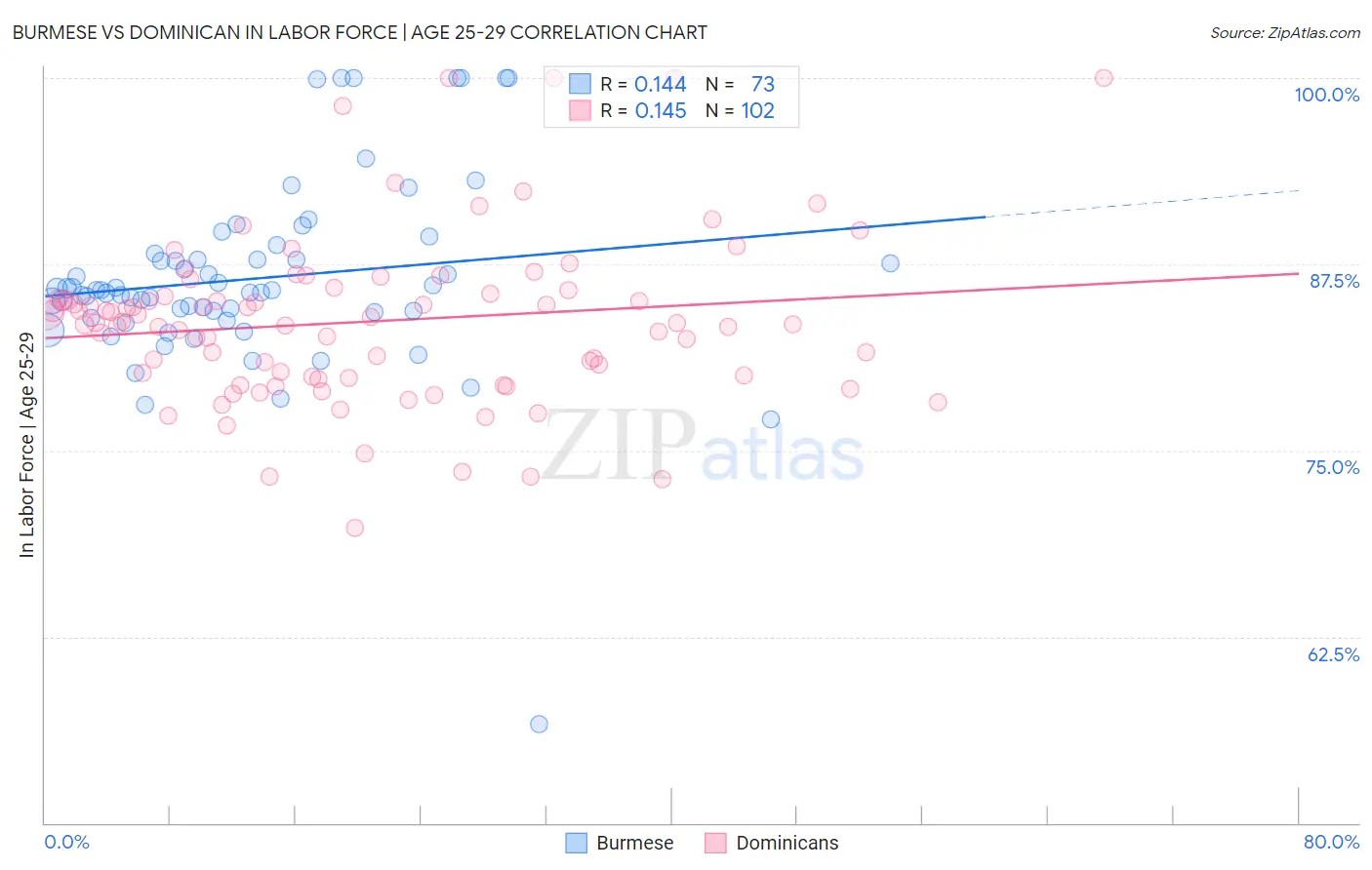 Burmese vs Dominican In Labor Force | Age 25-29
