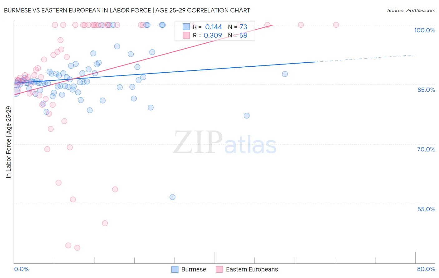 Burmese vs Eastern European In Labor Force | Age 25-29