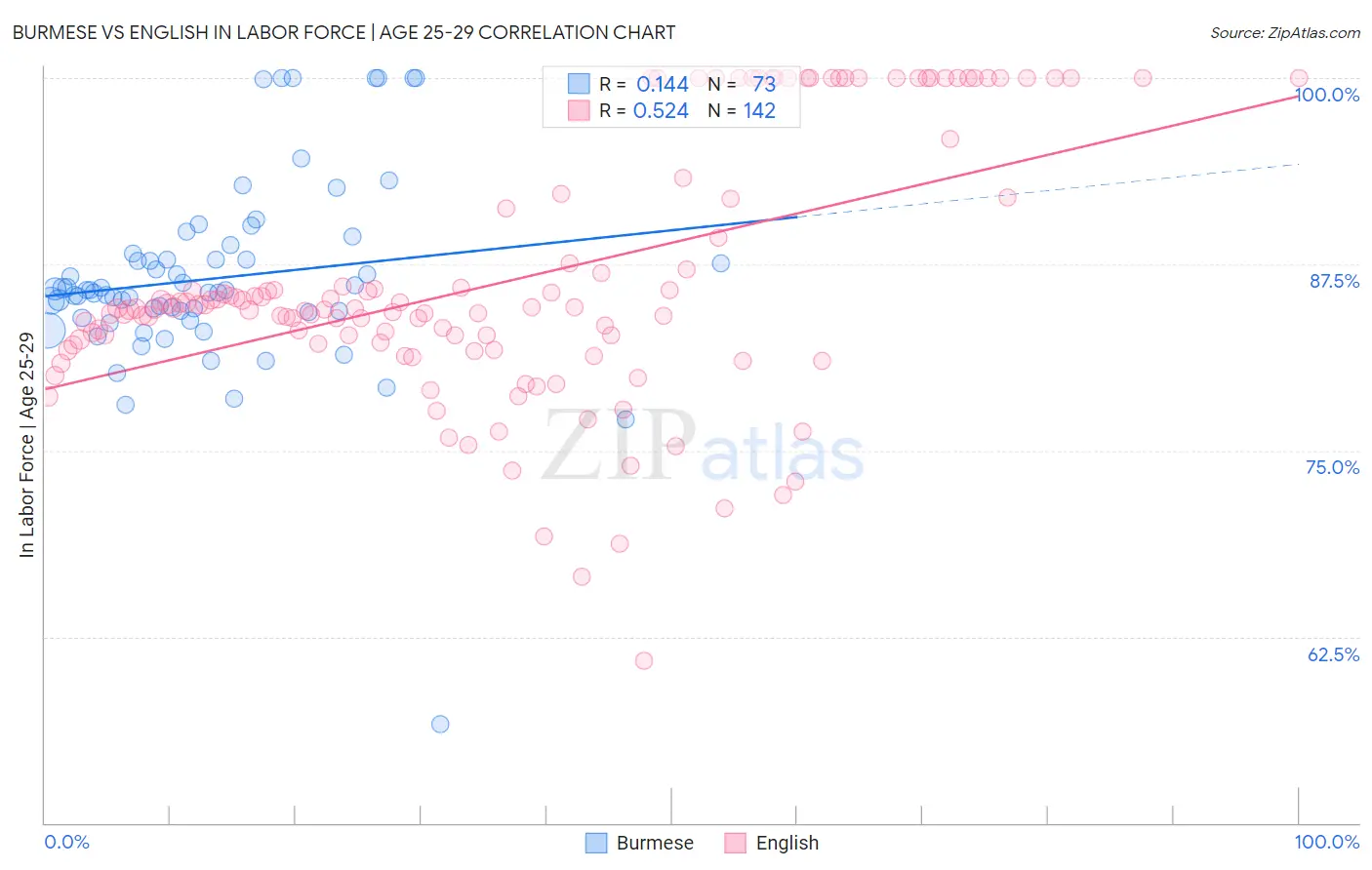 Burmese vs English In Labor Force | Age 25-29