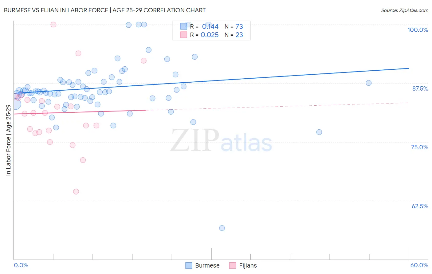 Burmese vs Fijian In Labor Force | Age 25-29