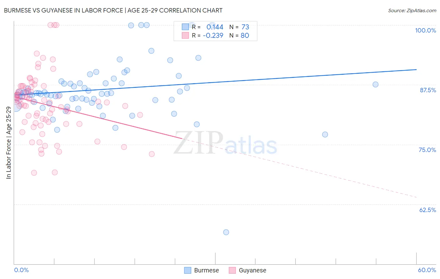 Burmese vs Guyanese In Labor Force | Age 25-29