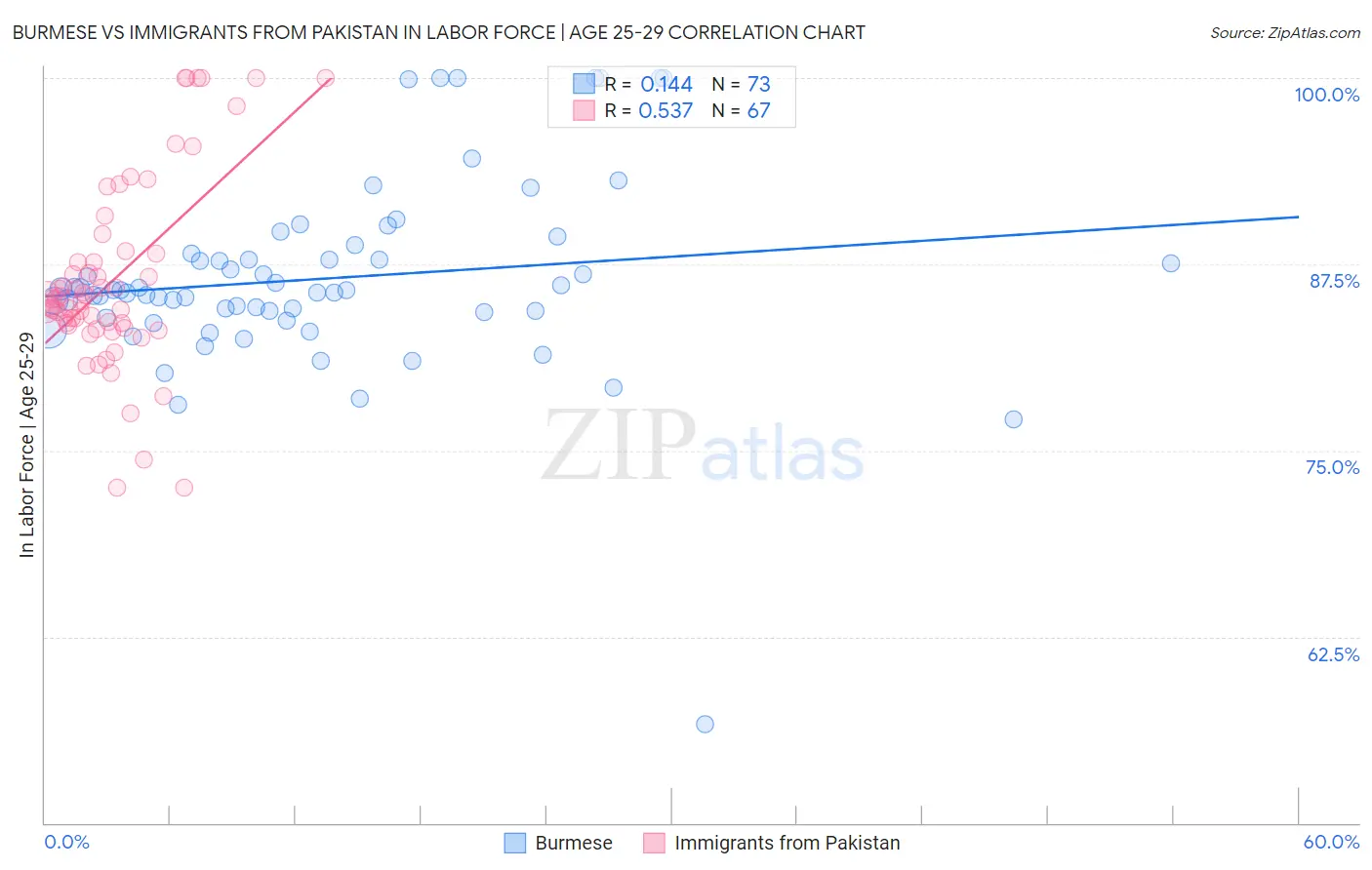 Burmese vs Immigrants from Pakistan In Labor Force | Age 25-29