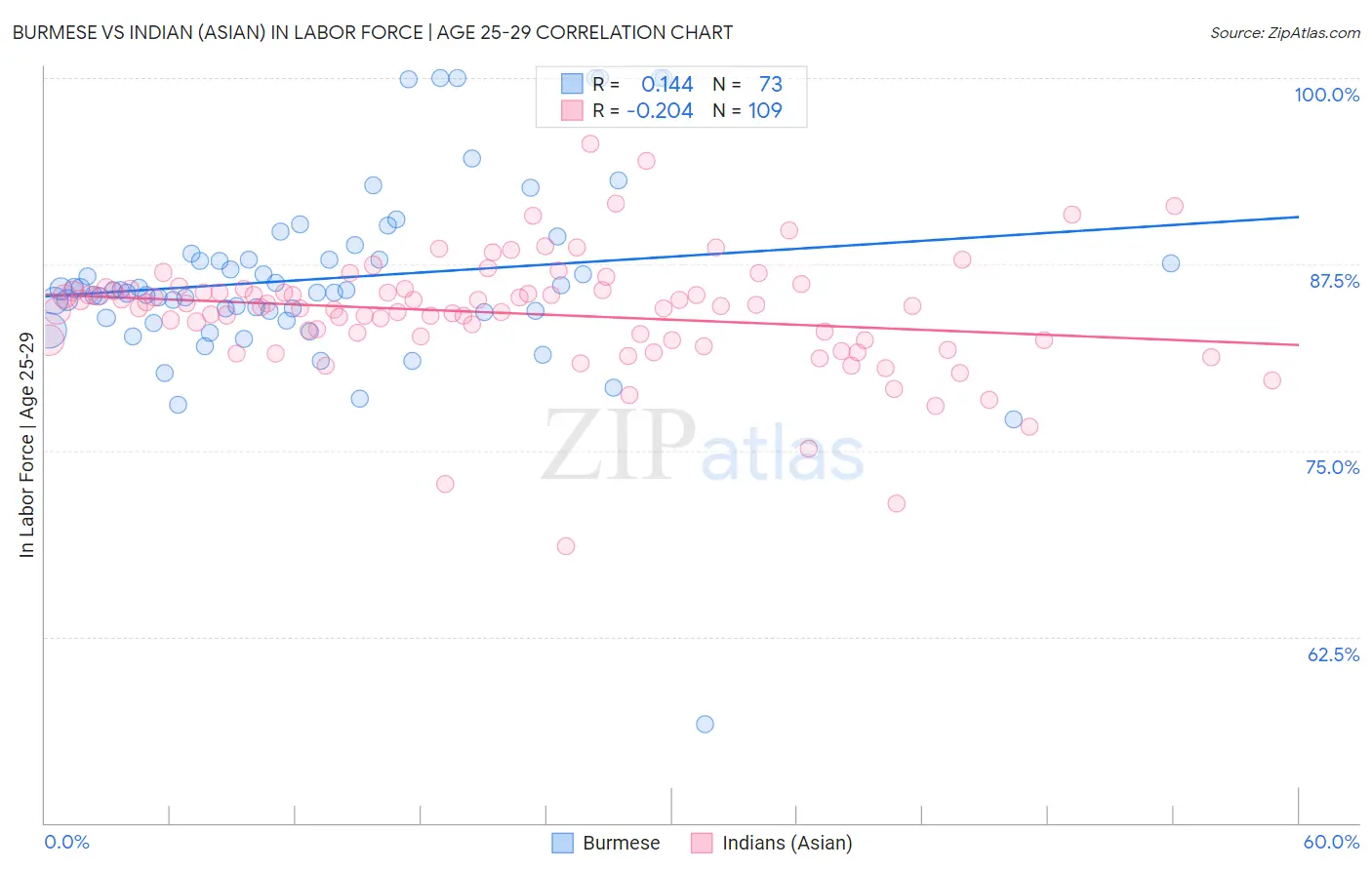 Burmese vs Indian (Asian) In Labor Force | Age 25-29