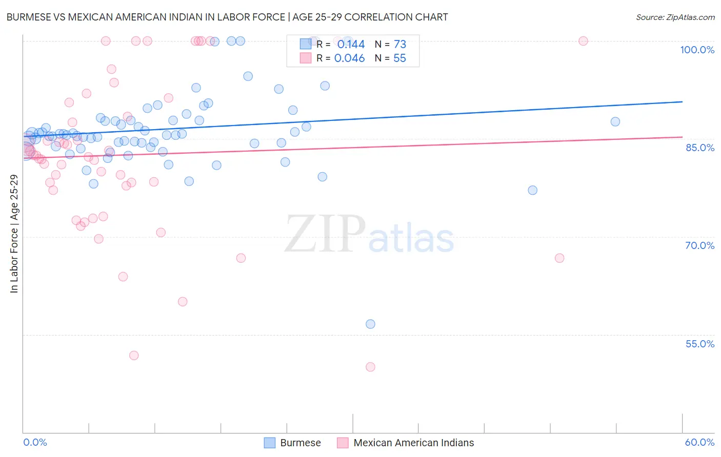 Burmese vs Mexican American Indian In Labor Force | Age 25-29