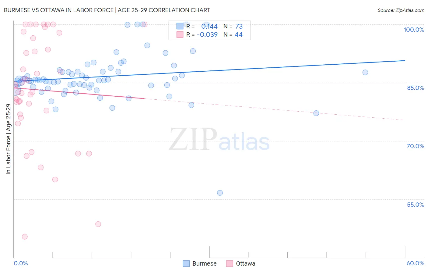 Burmese vs Ottawa In Labor Force | Age 25-29