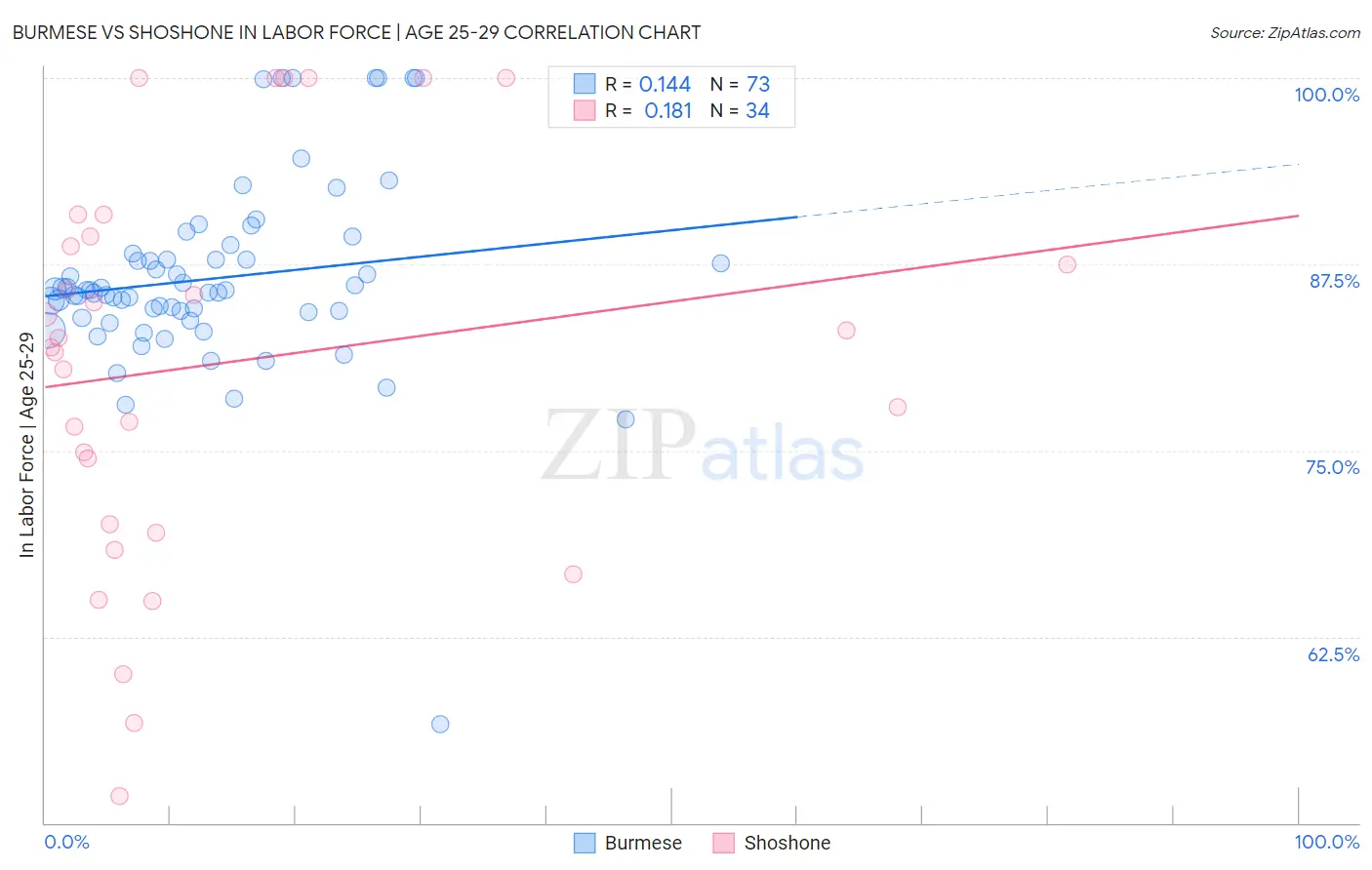 Burmese vs Shoshone In Labor Force | Age 25-29