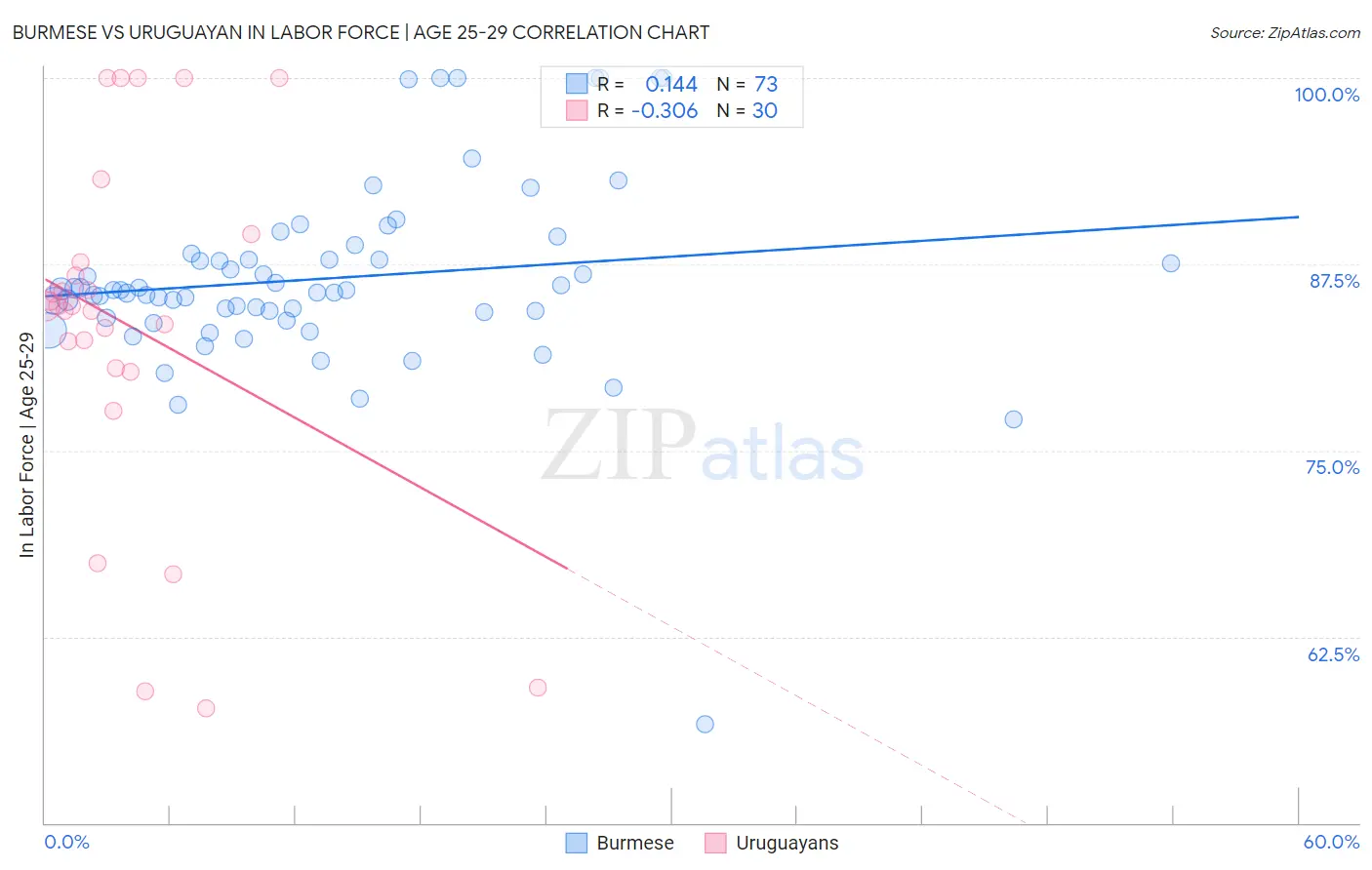 Burmese vs Uruguayan In Labor Force | Age 25-29