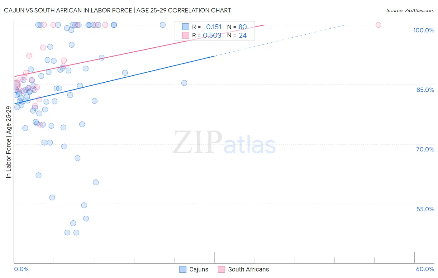 Cajun vs South African In Labor Force | Age 25-29