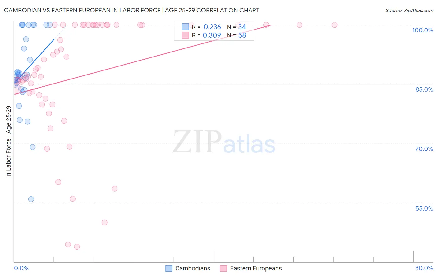 Cambodian vs Eastern European In Labor Force | Age 25-29