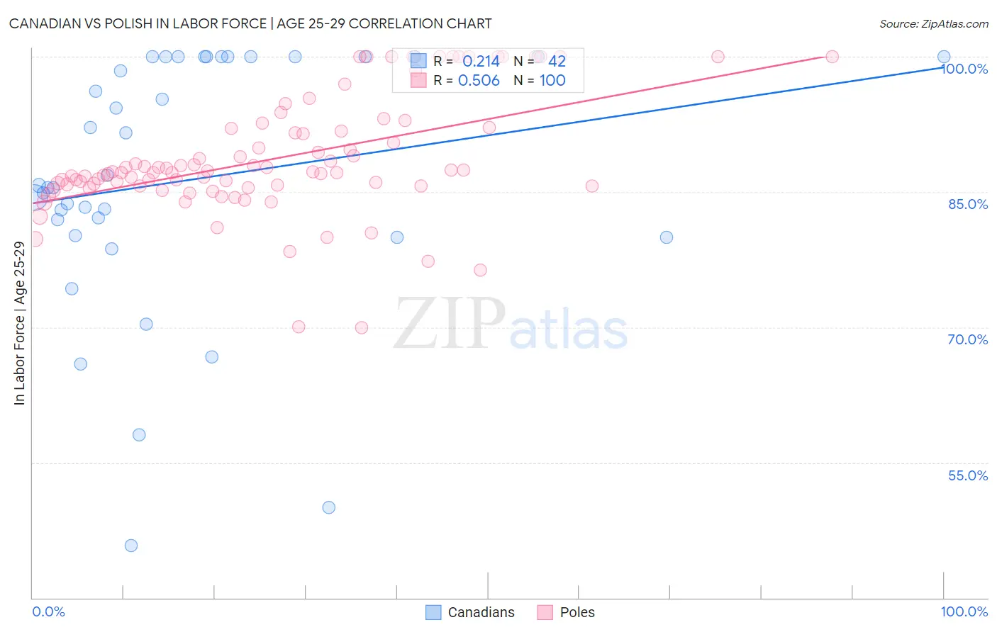Canadian vs Polish In Labor Force | Age 25-29