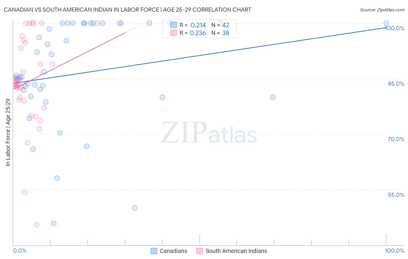 Canadian vs South American Indian In Labor Force | Age 25-29