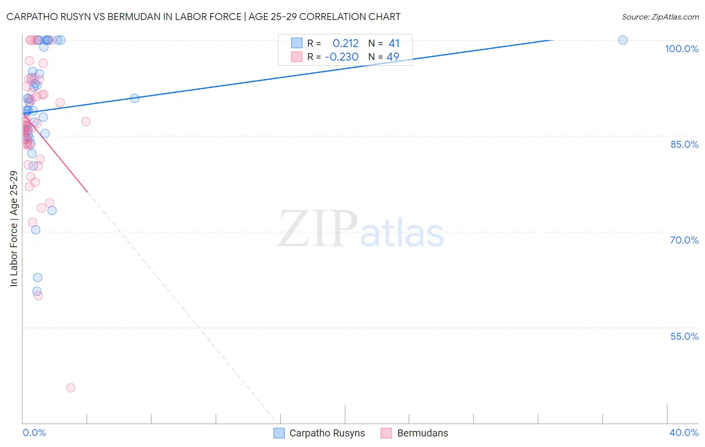Carpatho Rusyn vs Bermudan In Labor Force | Age 25-29