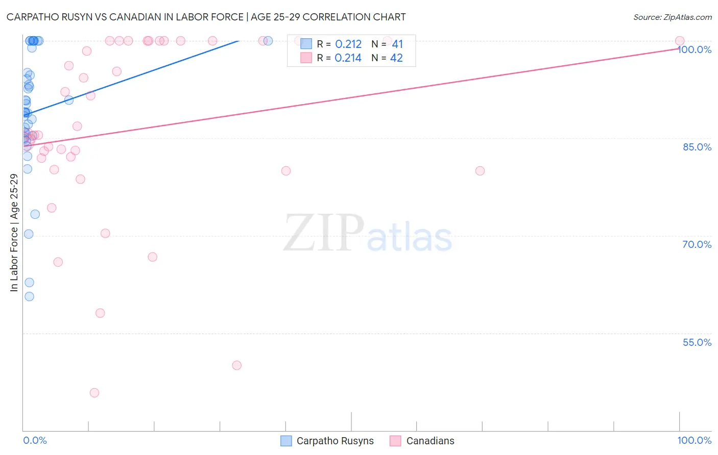 Carpatho Rusyn vs Canadian In Labor Force | Age 25-29
