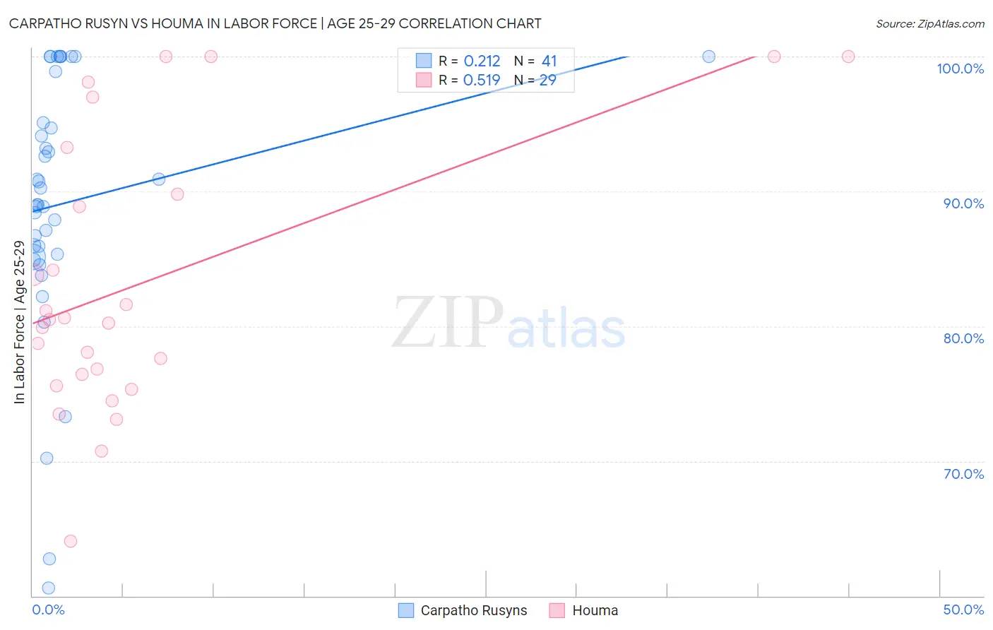 Carpatho Rusyn vs Houma In Labor Force | Age 25-29