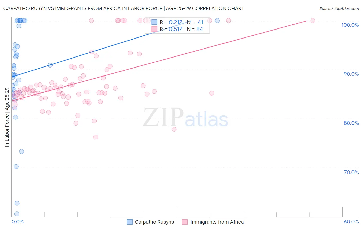 Carpatho Rusyn vs Immigrants from Africa In Labor Force | Age 25-29