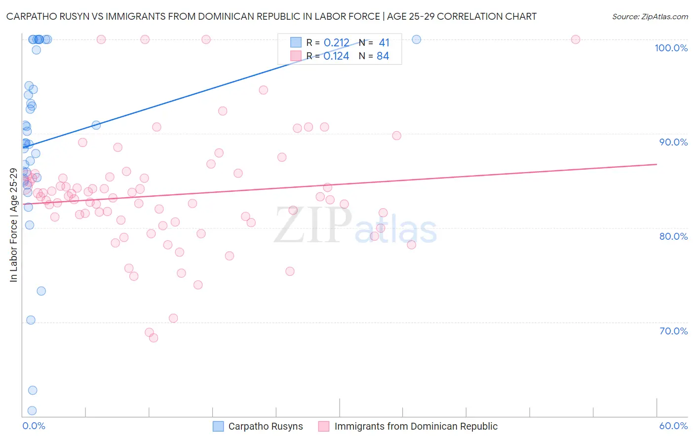 Carpatho Rusyn vs Immigrants from Dominican Republic In Labor Force | Age 25-29