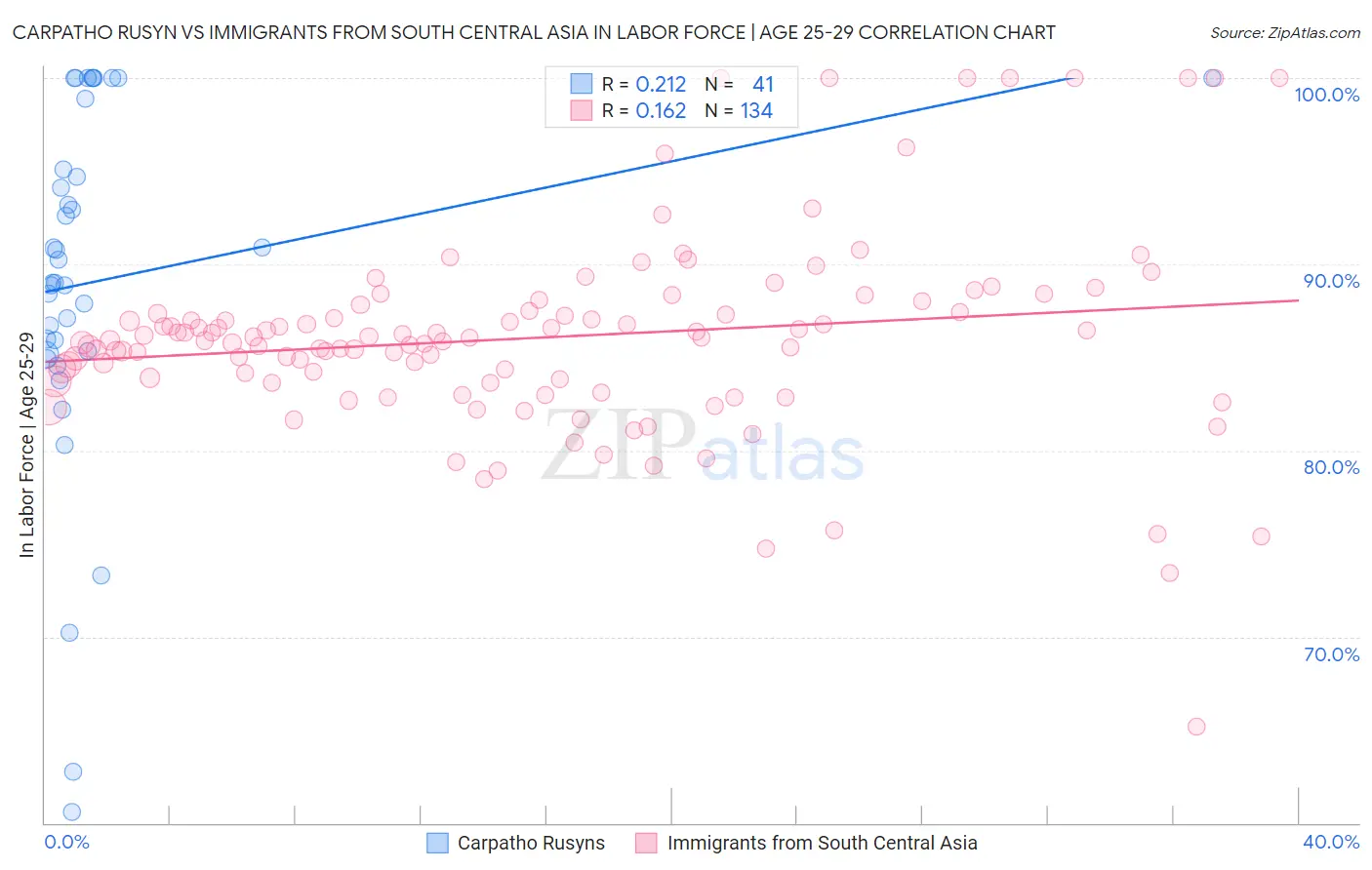 Carpatho Rusyn vs Immigrants from South Central Asia In Labor Force | Age 25-29