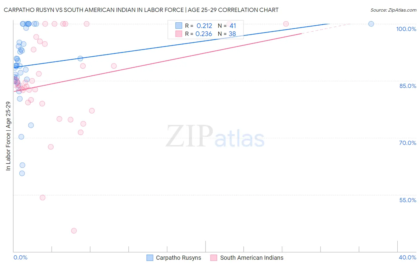 Carpatho Rusyn vs South American Indian In Labor Force | Age 25-29