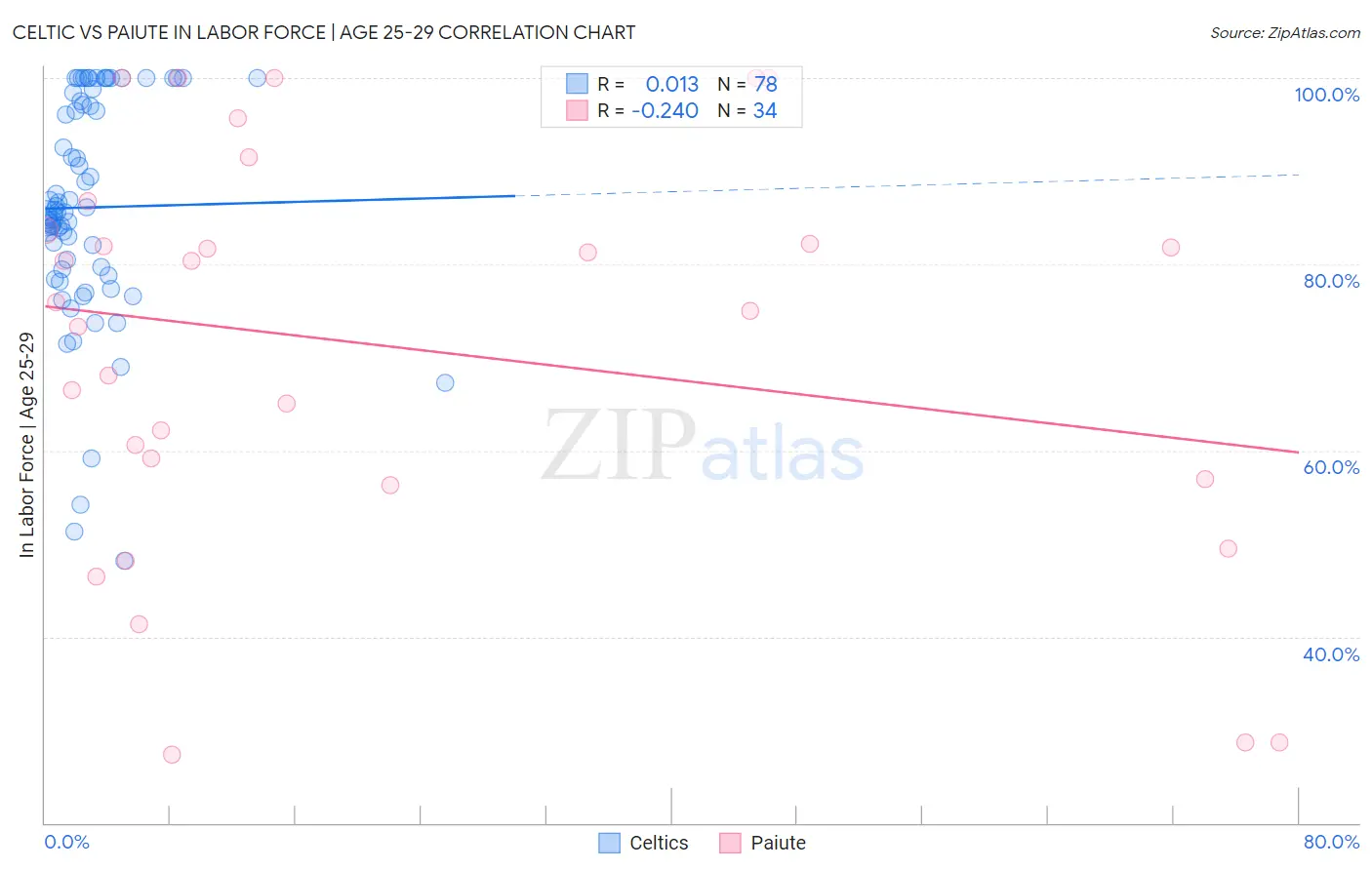 Celtic vs Paiute In Labor Force | Age 25-29