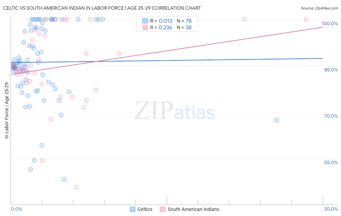 Celtic vs South American Indian In Labor Force | Age 25-29
