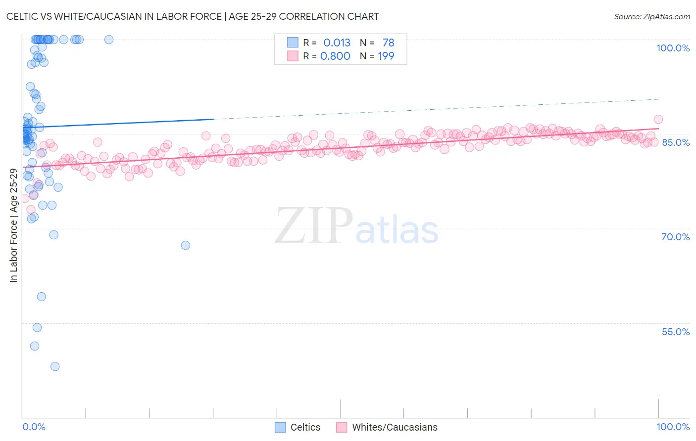 Celtic vs White/Caucasian In Labor Force | Age 25-29
