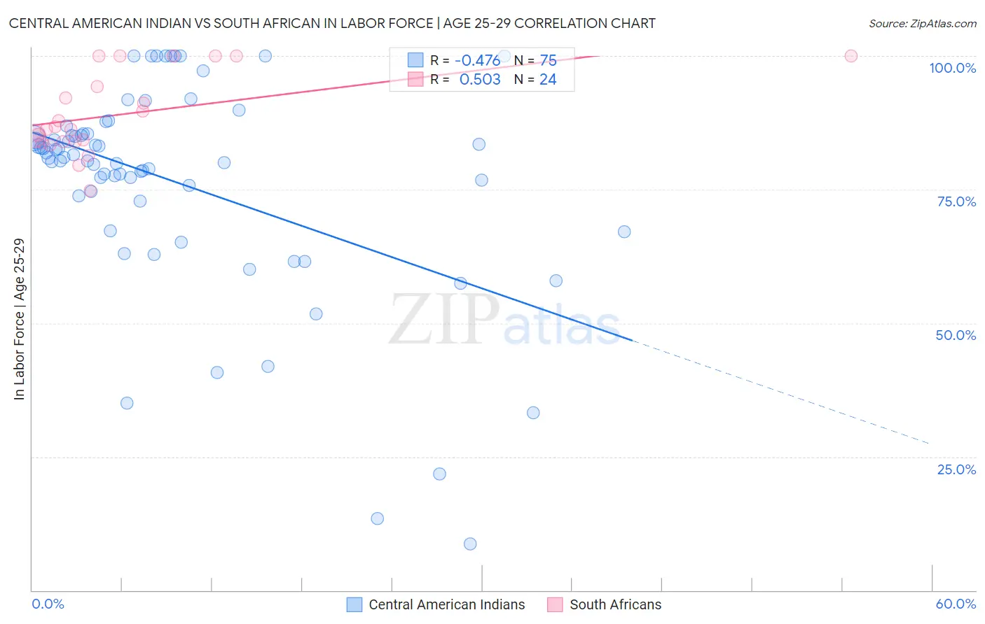 Central American Indian vs South African In Labor Force | Age 25-29