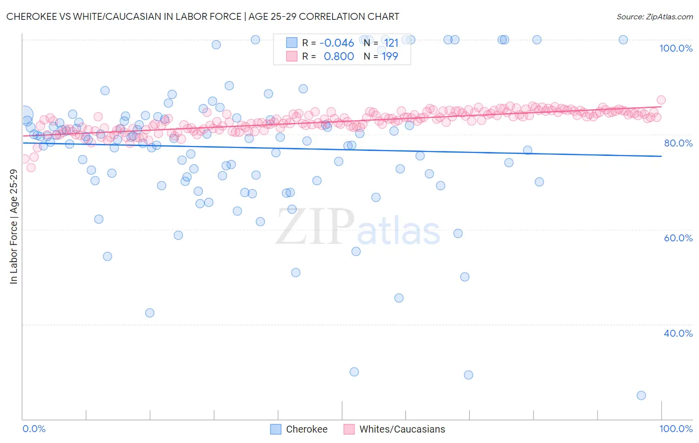 Cherokee vs White/Caucasian In Labor Force | Age 25-29