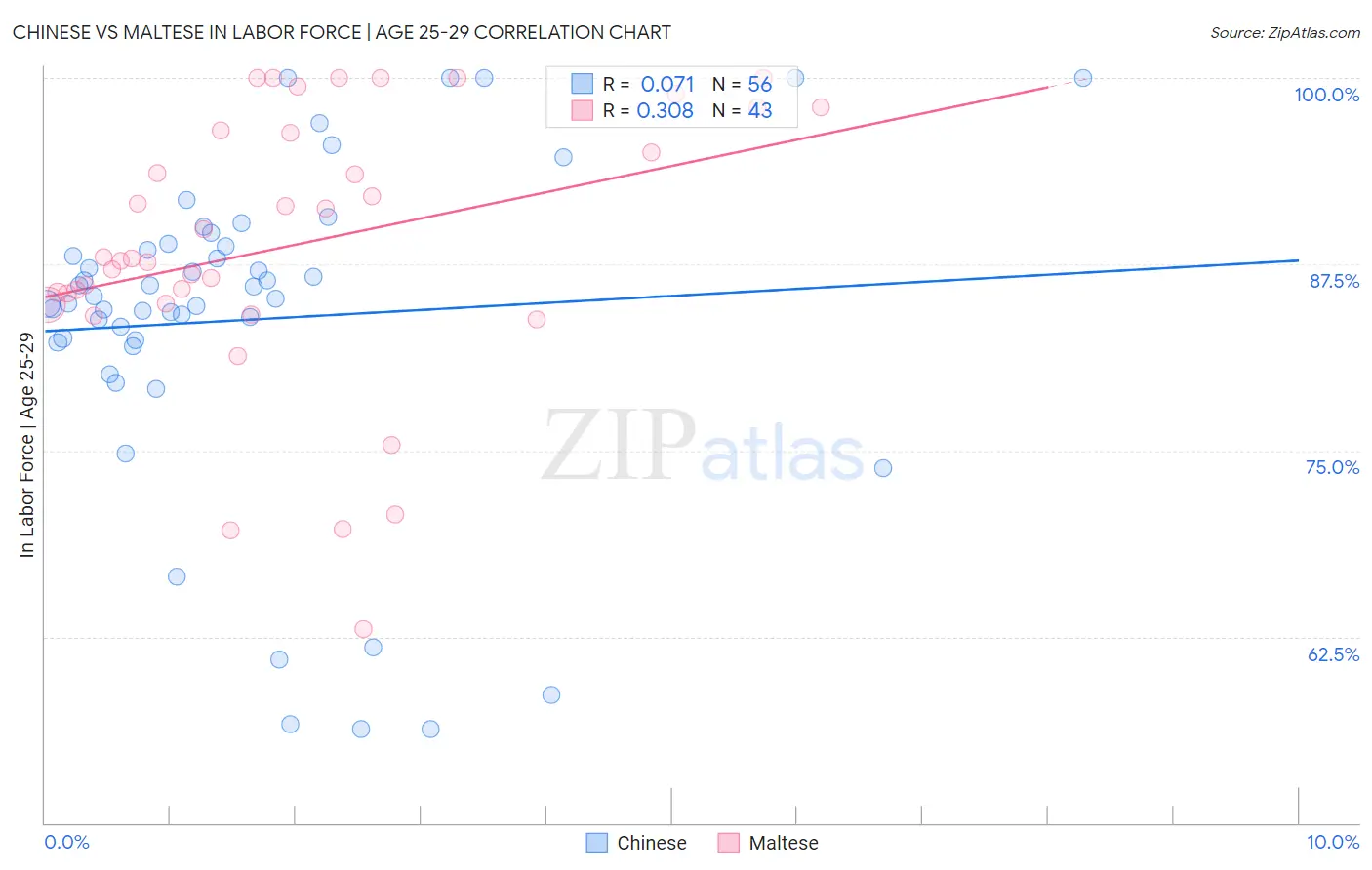 Chinese vs Maltese In Labor Force | Age 25-29