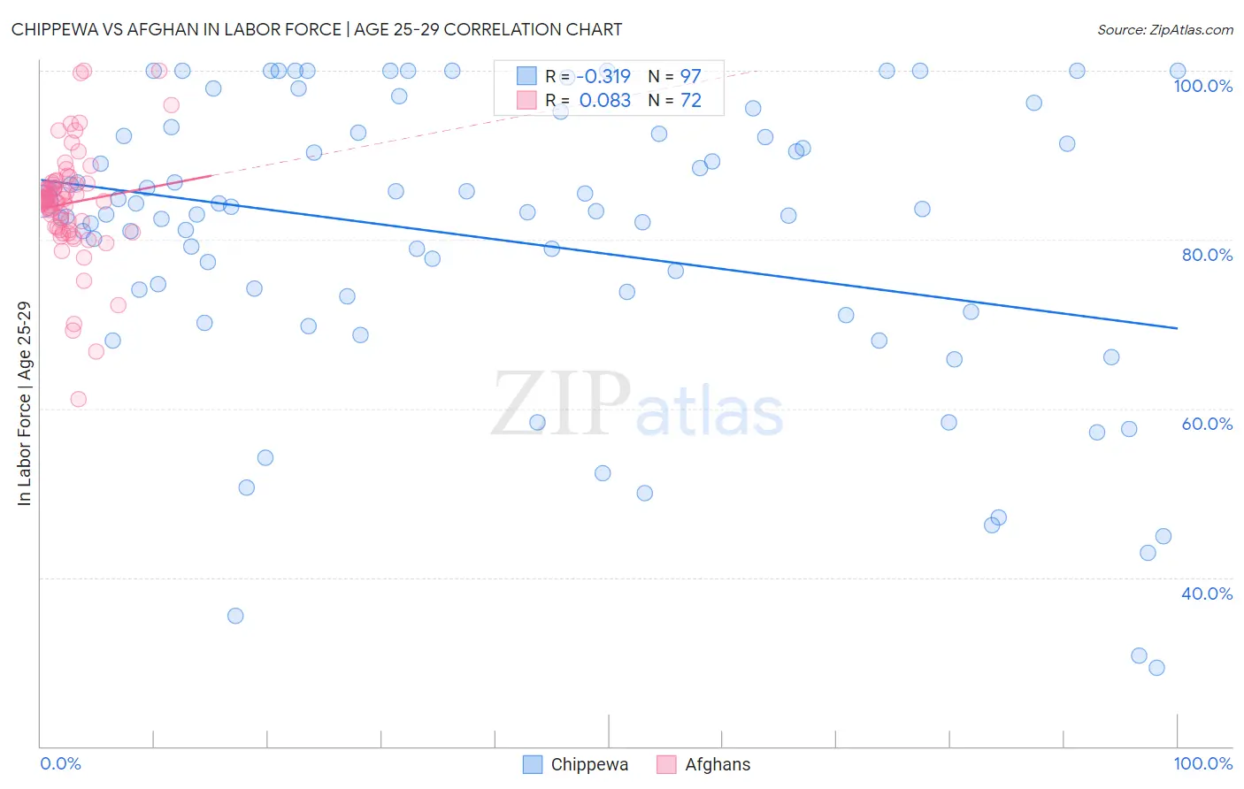 Chippewa vs Afghan In Labor Force | Age 25-29