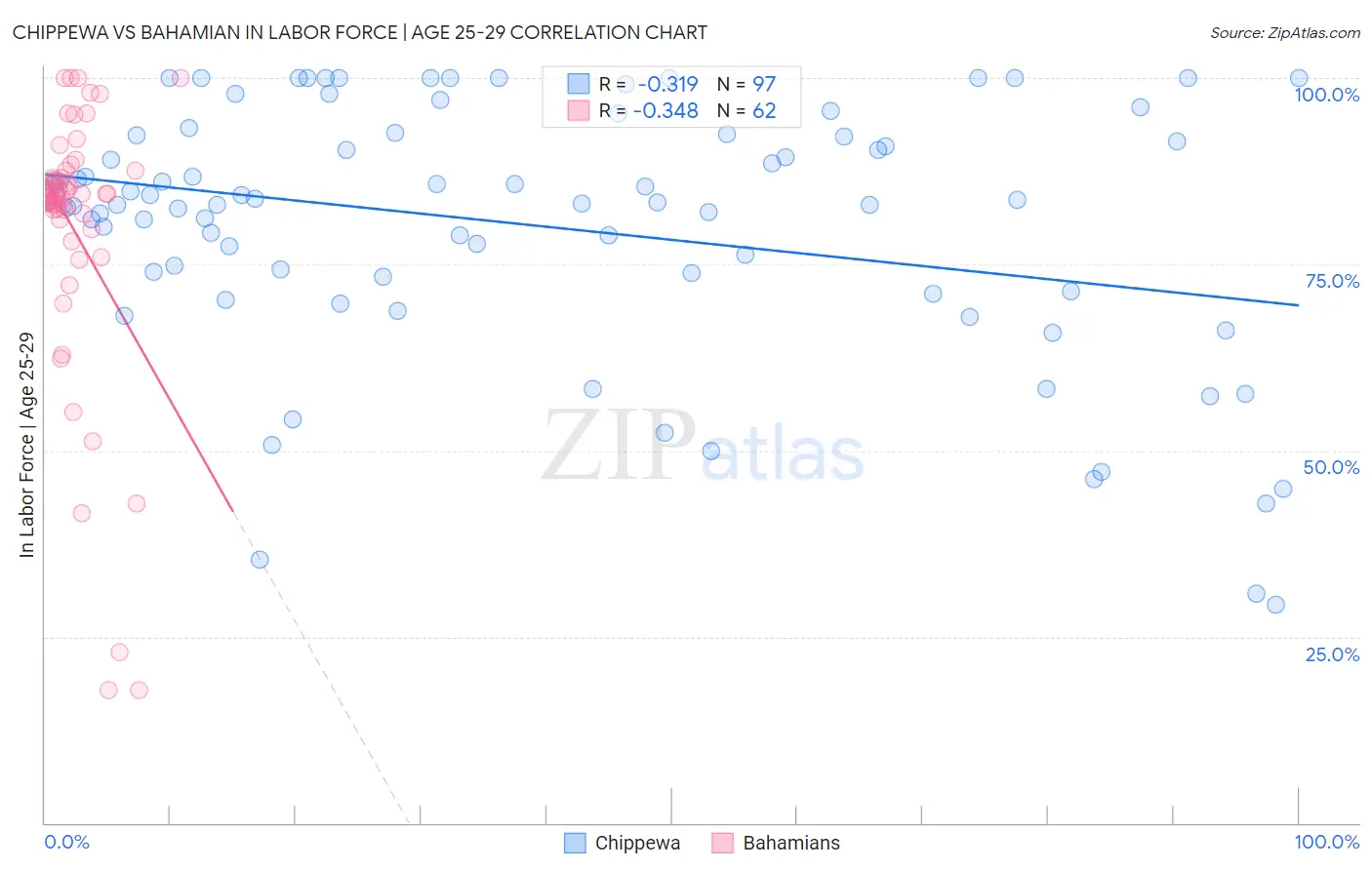 Chippewa vs Bahamian In Labor Force | Age 25-29