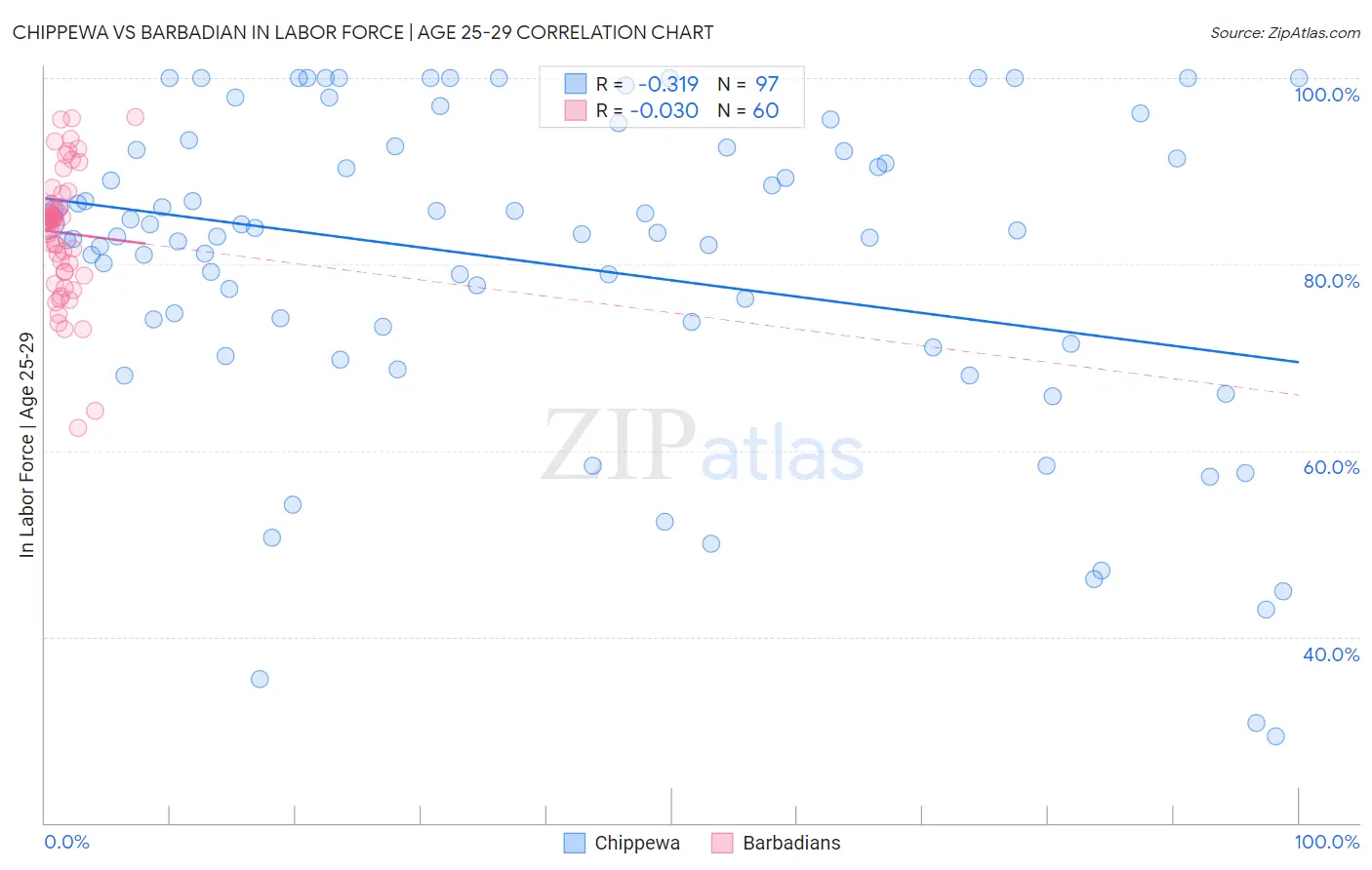 Chippewa vs Barbadian In Labor Force | Age 25-29