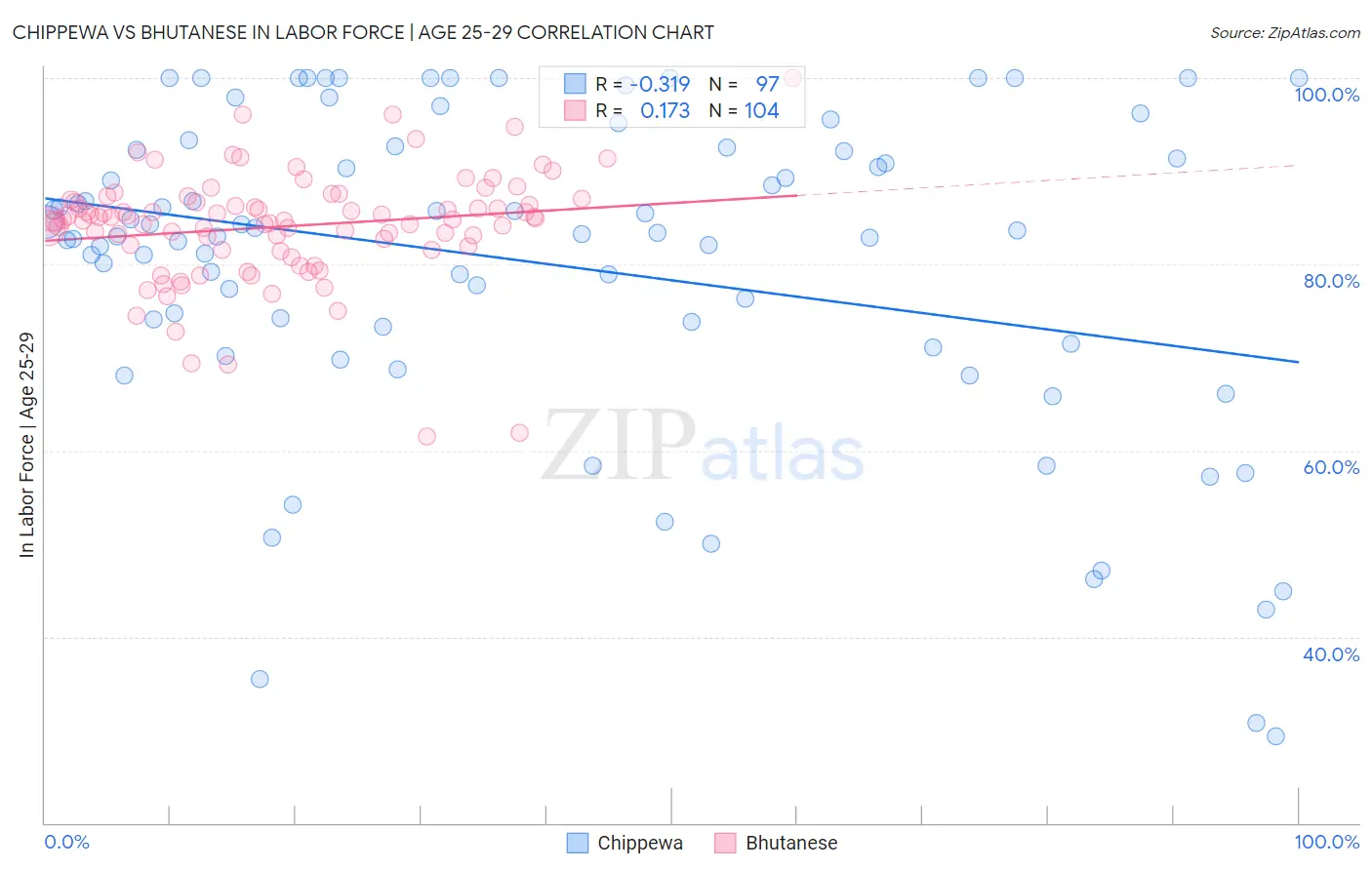 Chippewa vs Bhutanese In Labor Force | Age 25-29