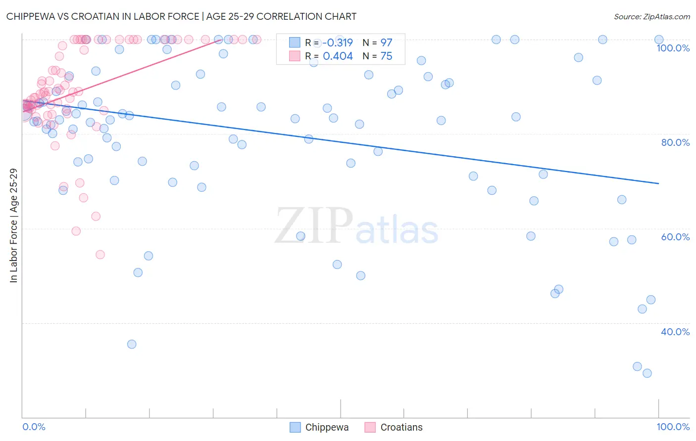 Chippewa vs Croatian In Labor Force | Age 25-29