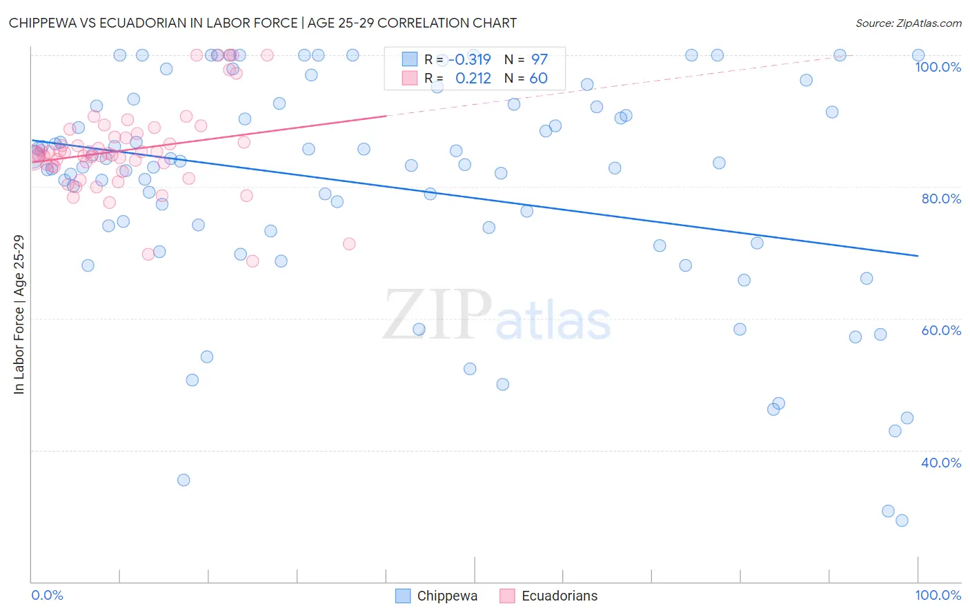 Chippewa vs Ecuadorian In Labor Force | Age 25-29