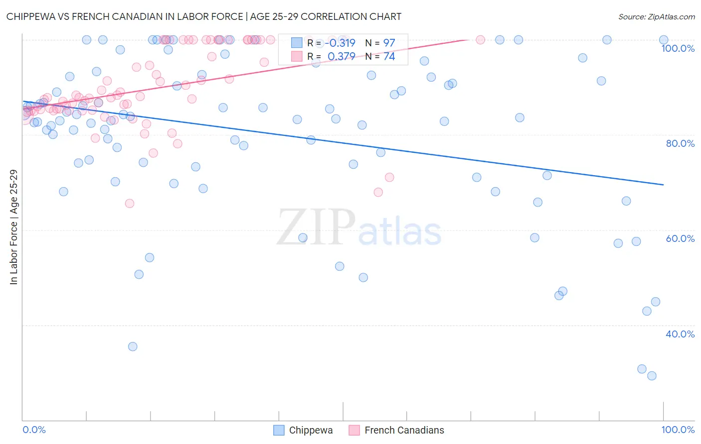Chippewa vs French Canadian In Labor Force | Age 25-29