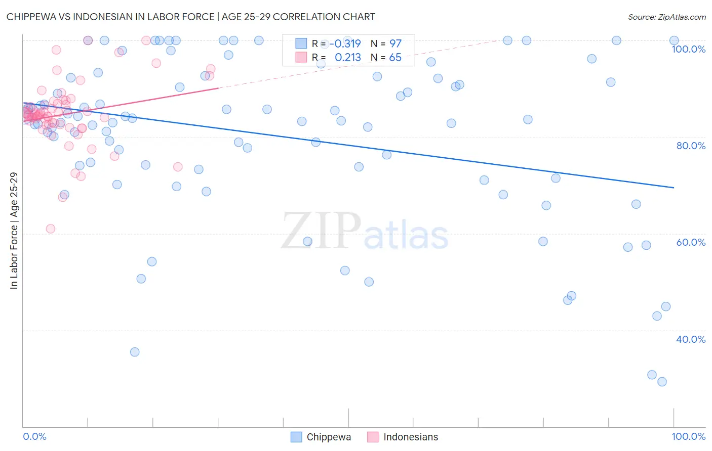 Chippewa vs Indonesian In Labor Force | Age 25-29
