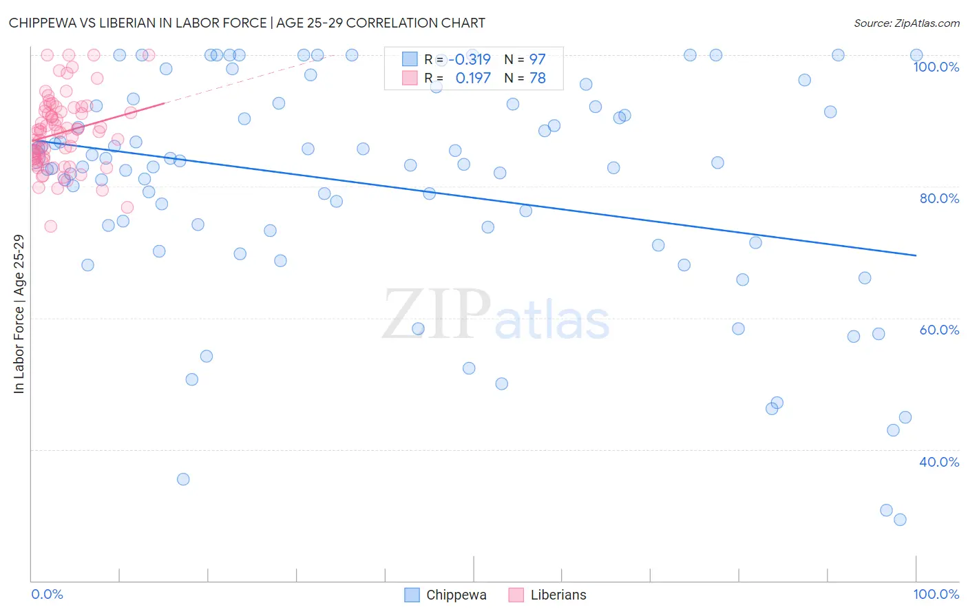 Chippewa vs Liberian In Labor Force | Age 25-29