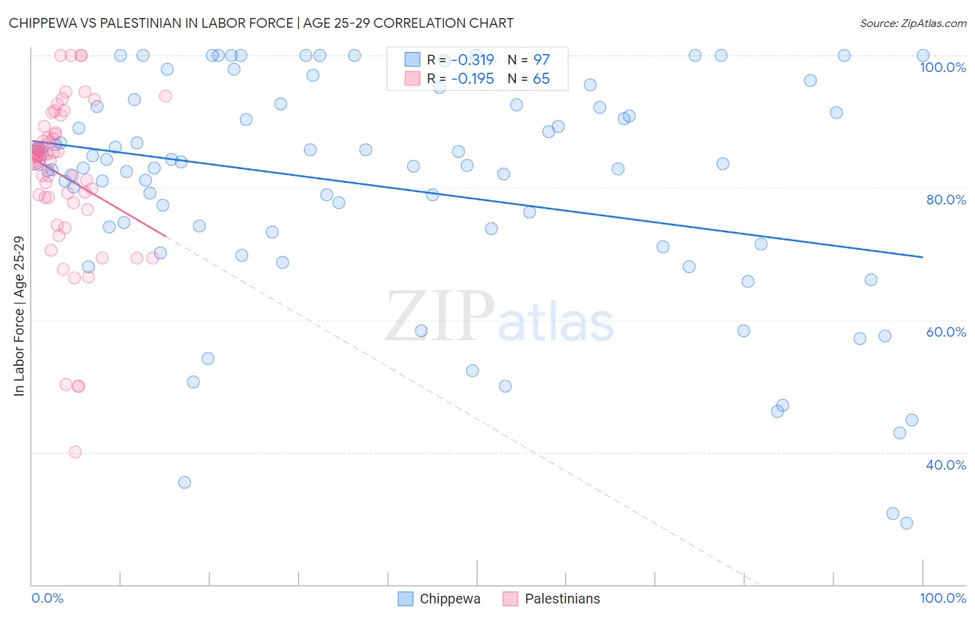 Chippewa vs Palestinian In Labor Force | Age 25-29