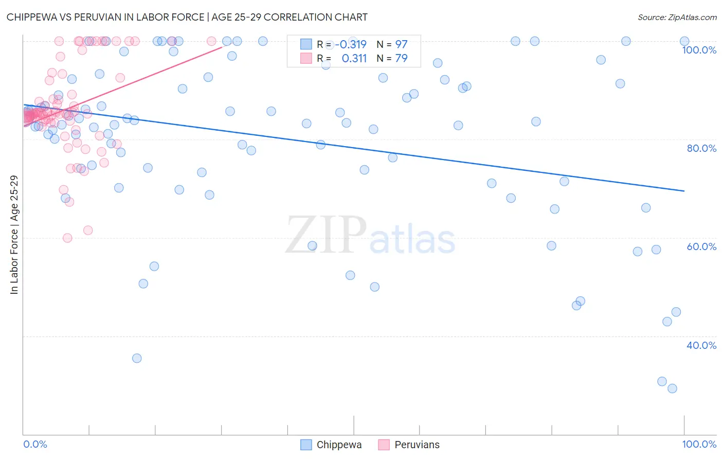 Chippewa vs Peruvian In Labor Force | Age 25-29