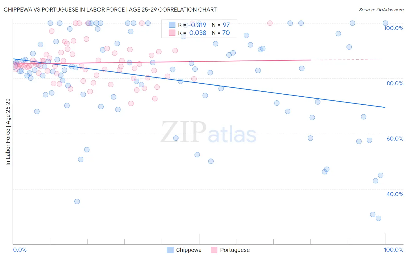 Chippewa vs Portuguese In Labor Force | Age 25-29