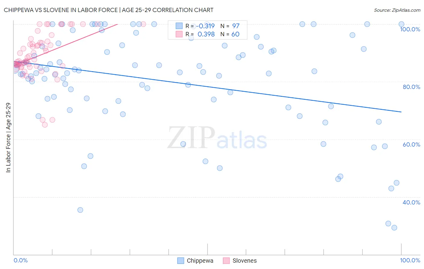 Chippewa vs Slovene In Labor Force | Age 25-29