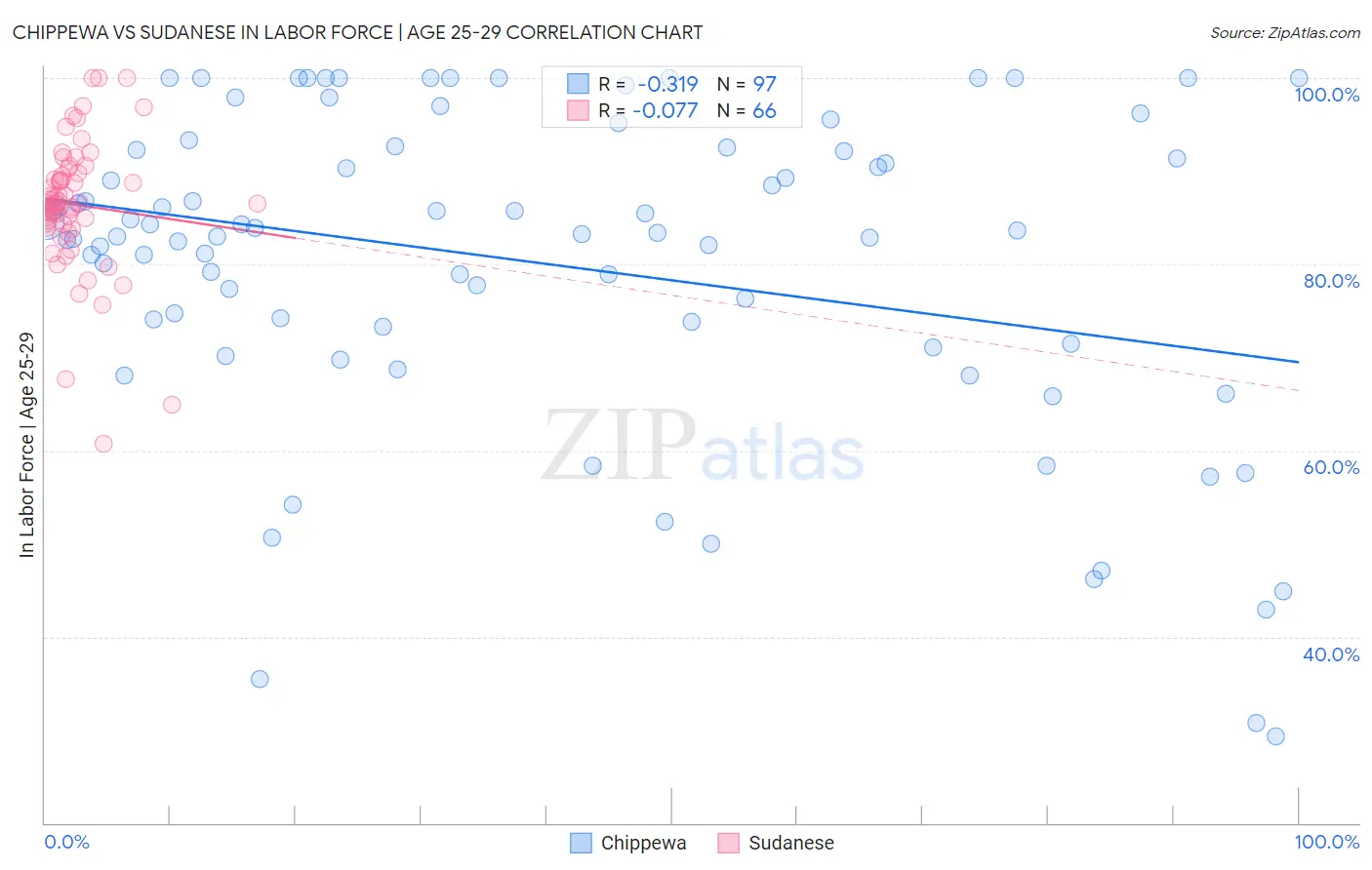 Chippewa vs Sudanese In Labor Force | Age 25-29