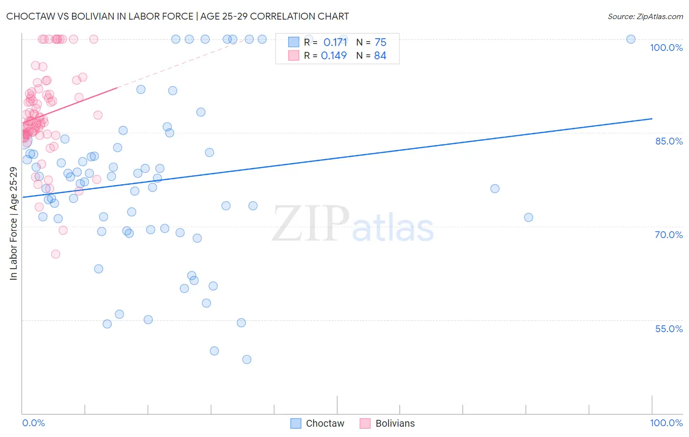 Choctaw vs Bolivian In Labor Force | Age 25-29