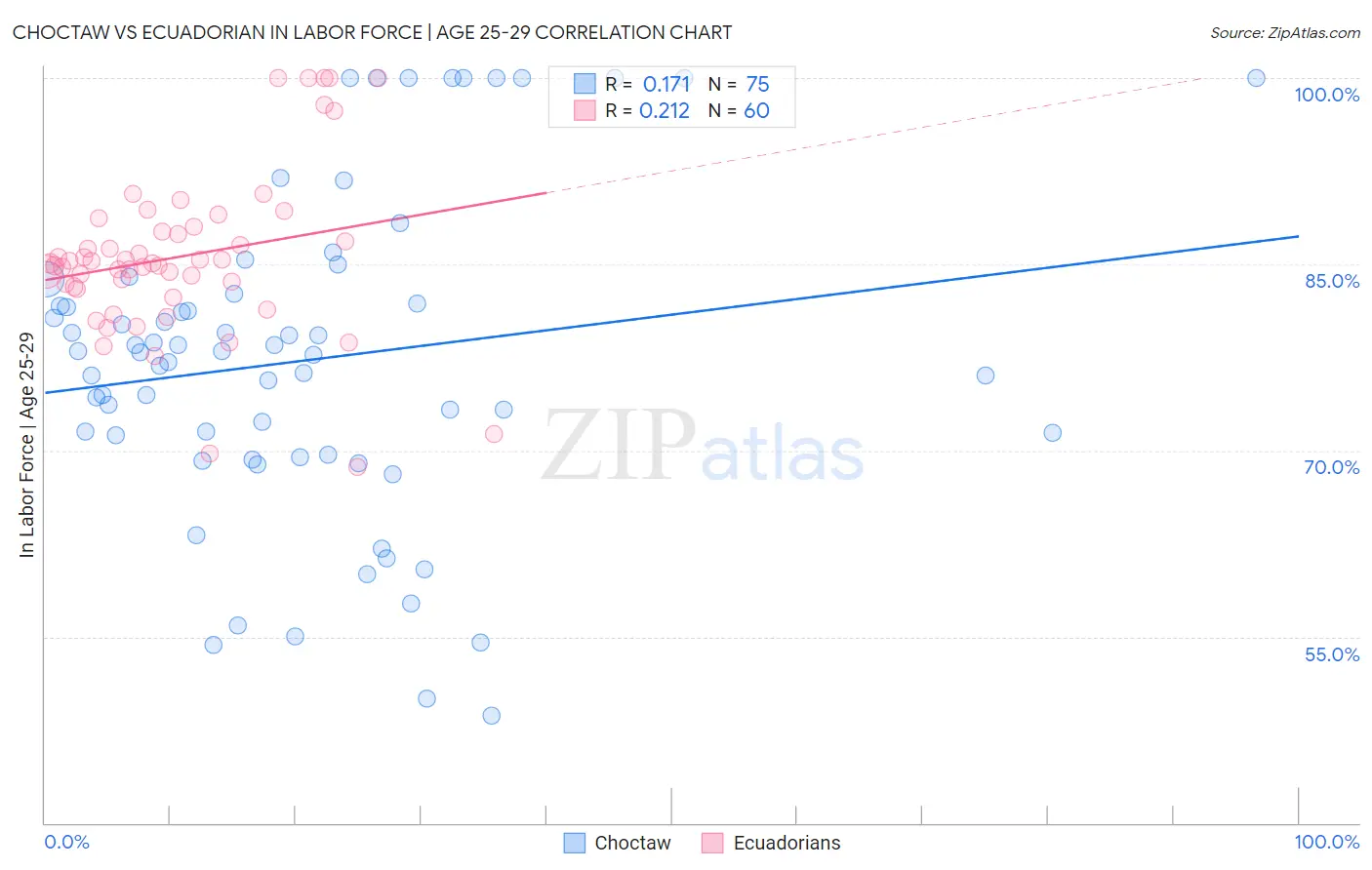 Choctaw vs Ecuadorian In Labor Force | Age 25-29