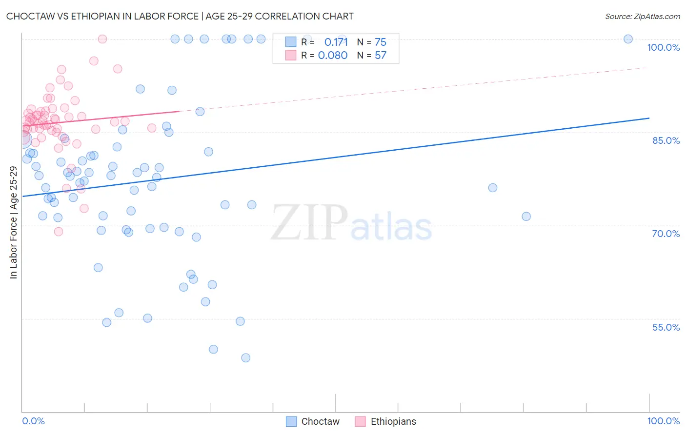 Choctaw vs Ethiopian In Labor Force | Age 25-29
