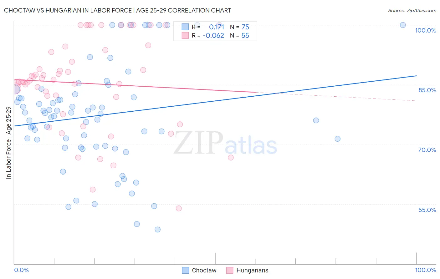 Choctaw vs Hungarian In Labor Force | Age 25-29