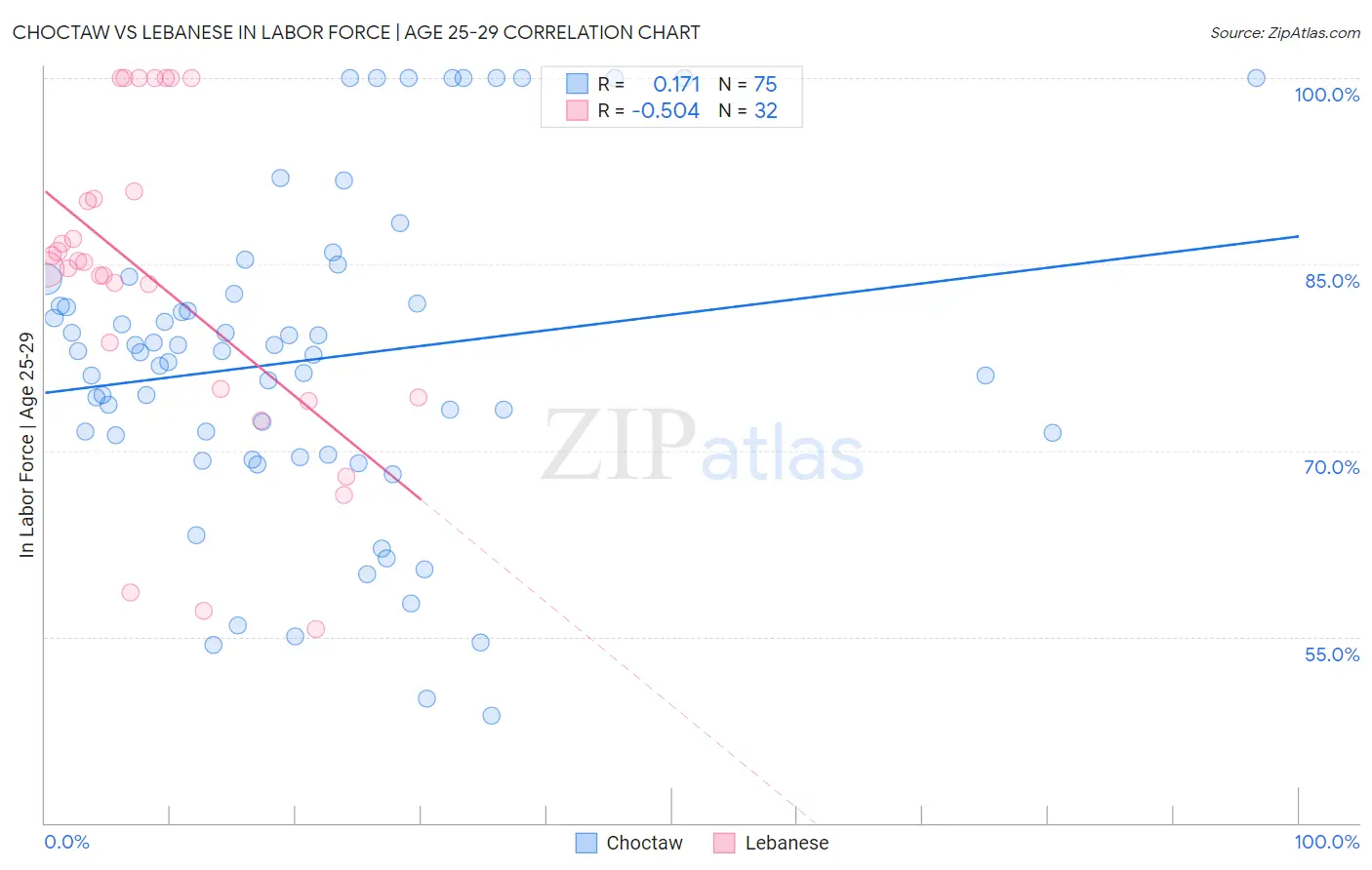 Choctaw vs Lebanese In Labor Force | Age 25-29